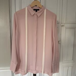 Banana Republic Contrast Tie-Front Long Sleeve Blouse Top Pink Sz Medium Crepe